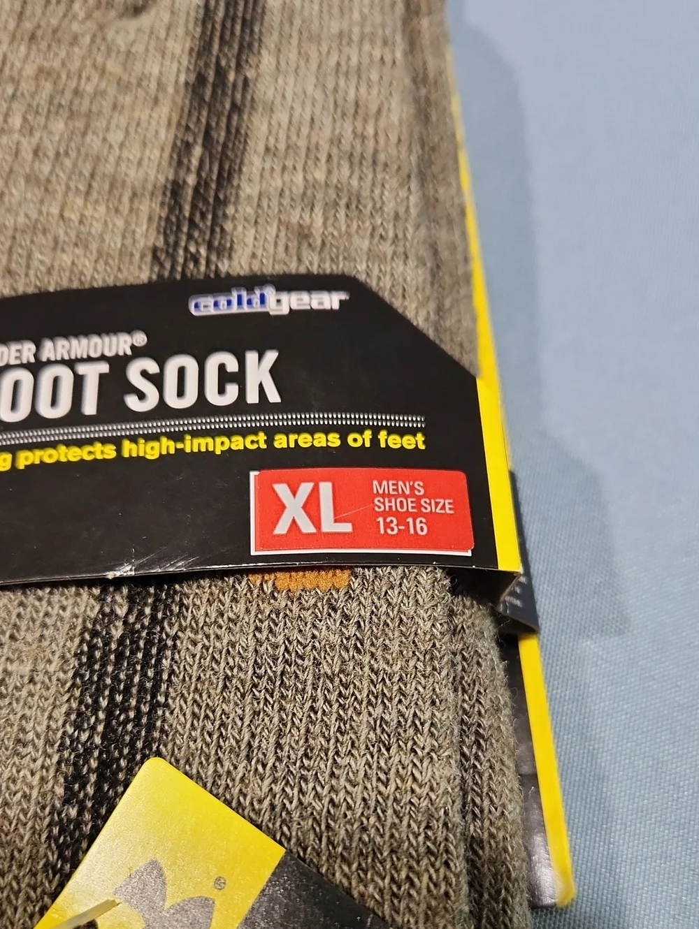 Under Armour Men's Boot Socks - Khaki with Black Stripe. XL.
